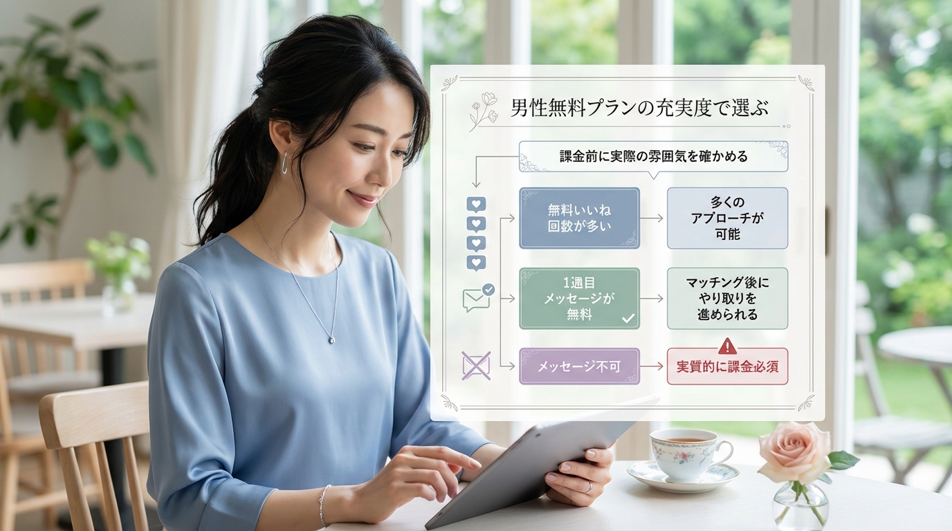 男性無料プランの充実度で選ぶ