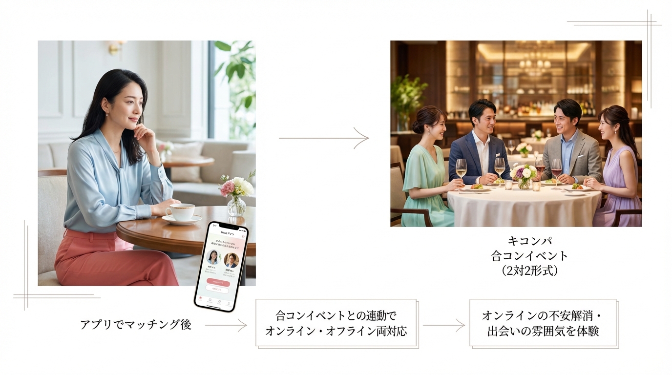 合コンイベントとの連動でオンライン・オフライン両対応