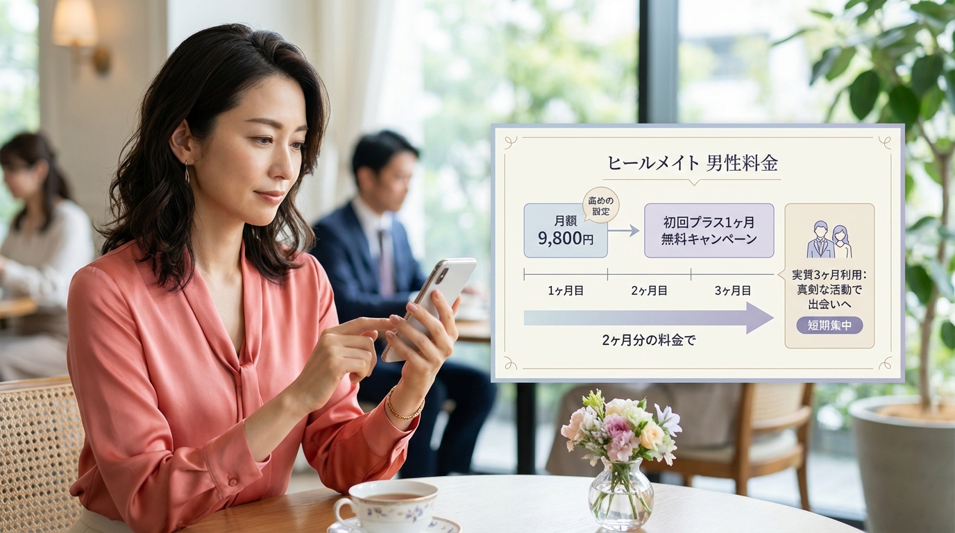 男性9,800円だが初回プラス1ヶ月無料キャンペーン中