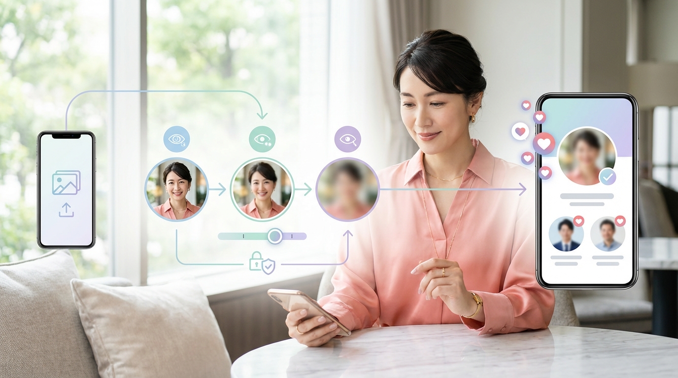 プロフィール自動ぼかし機能で身バレ対策も万全